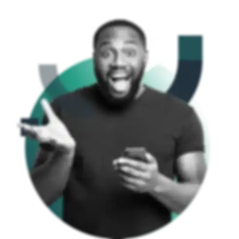 An excited African man with a phone